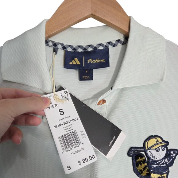 NWT adidas x Malbon Golf Polo Shirt in Crystal Jade - Picture 7 of 10